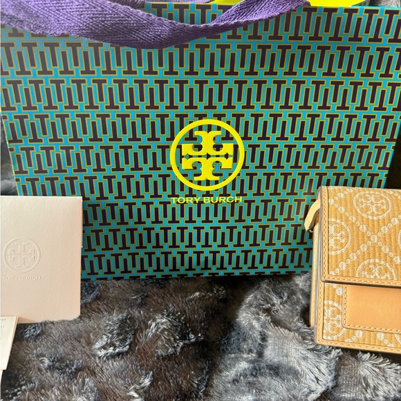 Tory Burch T Monogram Raffia Gold Chain purse Natural - Picture 7 of 12